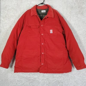 Wrangler Puffer Jacket Mens XL Orange Casey Jones Corduroy Button Up Logo Coat - Picture 1 of 15