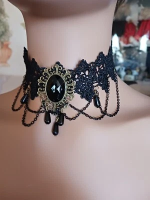 Collar Gargantilla Gótica, Joyería, Hecho a Mano Negro, Encaje, Perlas de Imitación 12/13" #4 Foto 1 de 4