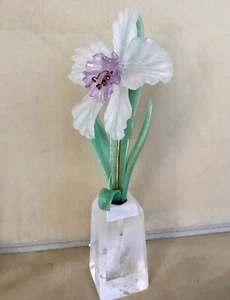 Orchid Carved from Quartz Crystal,Amethyst , Aventurine 9 3/4" -Peter Muller - Picture 1 of 5