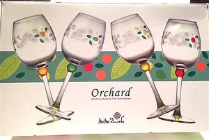 RARE / NIB .. MO MO PANACHE ORCHARD 14OZ. WINE GLASSES MOUTHBLOWN , ETCHED AND - Picture 1 of 12