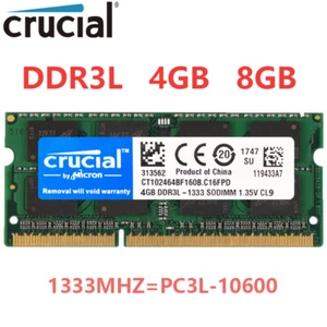 Crucial DDR3L 4GB 8GB 1333MHz PC3L-10600S Memory RAM SO-DIMM for Laptop Notebook - Picture 1 of 12