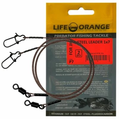 2 Edelstahlvorfächer 1×7 Life-ORANGE Steel Leader A.F.W Stahlvorfächer Edelstahl