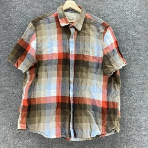 Tasso Elba Shirt Men 2XL Brown Plaid Button Up Collared Linen Short Sleeve - Picture 1 of 9