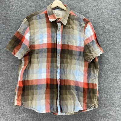 Tasso Elba Shirt Men 2XL Brown Plaid Button Up Collared Linen Short Sleeve - Image 1 of 4