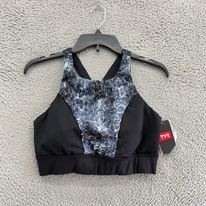 TYR Bra Womens 10/12 Black Sports Bra Serpiente Amira Maximum Support New - Picture 1 of 7