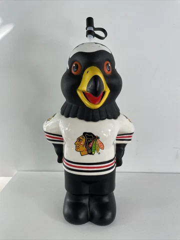 Chicago Blackhawks Tommy Mascot Plastic Souvenir Cup Straw 2002 White Jersey Cover