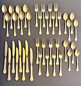 Flatware 40 Pc Rogers Gold Plated 120211 Pavilion Flared Stainless Korea VTG - Picture 1 of 13