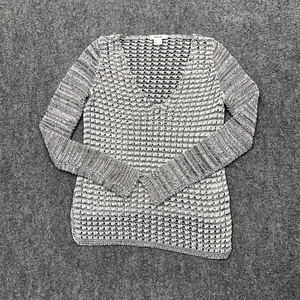Helmut Lang Open Knit Sweater Women P White Black Gray Linen Blend Sheer Deep V - Picture 1 of 12