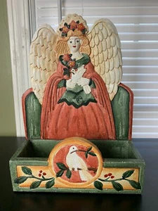 Vintage Terry’s Village Wooden Angel Dove Letter Slot Card Holder Holiday - Picture 1 of 10
