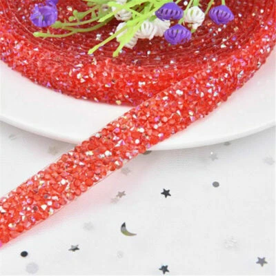 1Yd Rhinestone Beaded Chain Iron On Applique Trim Wedding Bridal Dress DIY Decor - Image 1 of 4