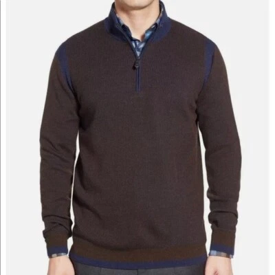 NUEVO CON ETIQUETAS ROBERT GRAHAM Suéter Ballena Cuarto Cremallera Marrón Azul Marino S Foto 1 de 4