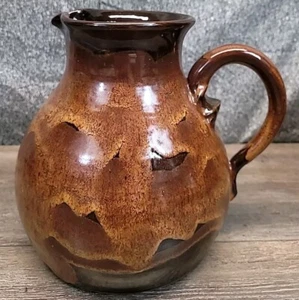 Studio Art Pottery Hand Thrown Brown Stoneware Pitcher Artist Signed Marsh - Picture 1 of 13