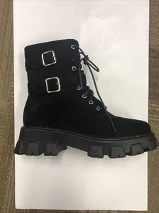 Women Lace Up Military Combat Boots Low Heel Side Zipper Ankle Boots - Picture 1 of 2