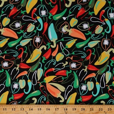 FIELDS FABRICS Twill Bottom Weight Peppers Food Vegetables 60" Fabric by the Yard D252.10