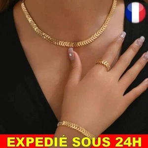✅ Ensemble 3 Bijoux Collier Bracelet Bague Femme Carillon Doré Idée Cadeau Mode - Bild 1 von 4