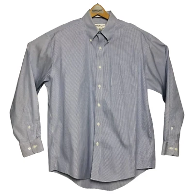 Norm Thompson Rayas Blancas y Azules L/S Ctn Btn Plumón con Bolsillo Para Hombres Talla 16.5X34/35 Foto 1 de 4