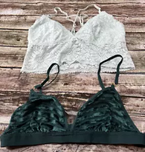 Pair of 2 Aerie Women's Size Medium Green Bralettes Lace and Satin Adjustable - Picture 1 of 8