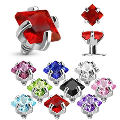 1 - Juego de puntas roscadas internamente de acero quirúrgico 316L gema cuadrada tapa dérmica G31  Foto 1 de 1