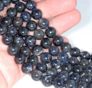 CUENTAS SUELTAS REDONDAS DE PIEDRA PRECIOSA IOLITA AZUL OSCURO DE 9 MM 7" - Imagen 1 de 4
