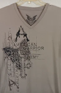 Mens APPRIME S/S V-Neck T-Shirt Tee Sz Large Gray American Warrior Army 1775 EUC - Picture 1 of 7