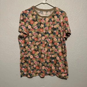 LANDS END Beige With Floral Relaxed Fit Tee Size Large - Picture 1 of 7
