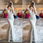 Unquie Wedding Dresses Mermaid French Lace Bridal Gown Deep V Neck White Ivory