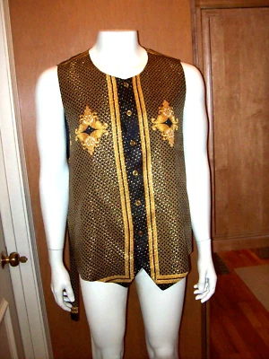 DE COLECCIÓN SETA PER UOMO HERMOSO CHALECO DE SEDA GRIEGO BRONCE Y ORO TALLA XLARGE Foto 1 de 4