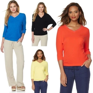 Samantha Brown Ribbed V-Neck Knit Top 476930J (Medium, Fiesta) - Picture 1 of 2