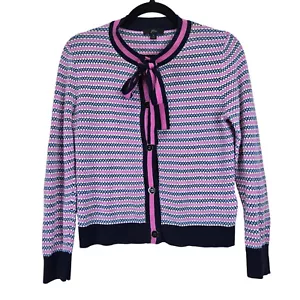 Cárdigan ligero recortado de lana merino J Crew para mujer pequeño rosa azul preppy escuela - Imagen 1 de 7