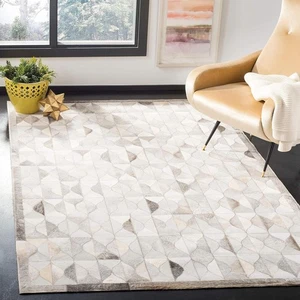 Hand Woven Area Rug Natural Cowhide Hair on Patch Work Leather Room C-05 - Picture 1 of 7
