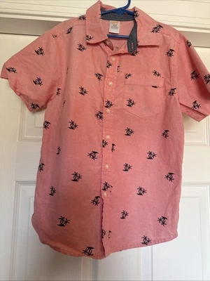 Camisa con botones Gymboree para niños ~ rosa con palmeras azul marino ~ talla M 7-8 ~ 100 % algodón Foto 1 de 4