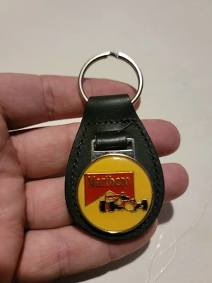 Vintage Marlboro Advertising Race Car Leather Metal Keychain Key Ring F1 Racing - Image 1 of 3