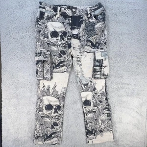 Pantaloni Rebel Vengeance uomo 36 nero arazzo teschio floreale gotico cargo streetwear - Foto 1 di 16