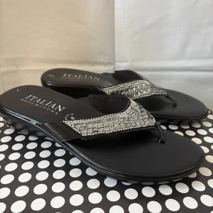 Chanclas italianas para mujer talla 7,5 (38 EUR) negras y pedrería - Imagen 1 de 6