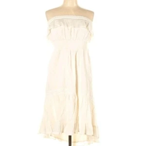 Vestido HD Paris Anthropologie Marfil Crema Gasa Bohemio Sin Tirantes Volantes Grande - Imagen 1 de 15