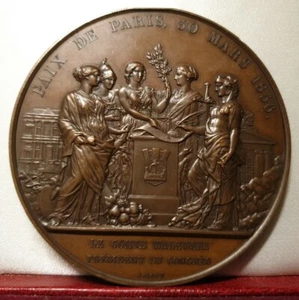 1856 FR RUSSIA GB NAPOLEON III Treaty Paris Crimean War Walewski medal BOVY 76mm - Picture 1 of 3