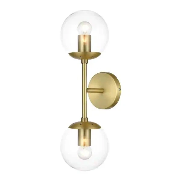 Light Society Brushed Brass and Clear Glass Zeno 2-light Globe Wall Sconce Mi...
