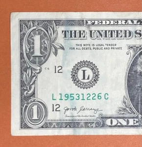 1953 December 26 ( L 19531226 C ) Birthday Note $1 One Dollar Bill - Picture 1 of 3