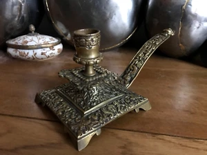 ANTIQUE FRENCH ORNATE BAROQUE OR GOTHIC REVIVAL BRASS HANDLED CANDLESTICK - Picture 1 of 13