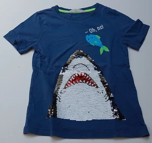 H&M*T-Shirt Jungen 122*128*Shirt*Hemd*Sommer*Jungs*Blau*Haifisch*Wendepailletten - Bild 1 von 5