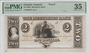GREAT AUGUSTA GEORGIA $2 OBSOLETE PROOF NOTE RARE 'BLACKSMITH VIGNETTE' - Picture 1 of 1