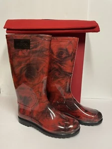 Valentino Garavani Rain Boots Flat Tall Flower Red 38/7.5 - Picture 1 of 11