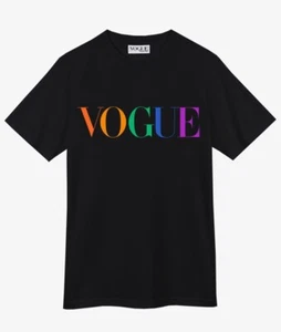 VOGUE Pride Black Rainbow Logo T Shirt Top Size XL ~ Organic Cotton NEW w/TAGS - Picture 1 of 4