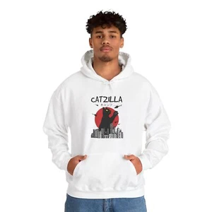 funny cat zilla animal lovers Unisex Heavy Blend Hooded Sweatshirt humor hoodie - Picture 1 of 31