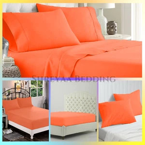 1000TC OR 1200TC Ultimate Bed Sheets Egyptian Cotton AU Sizes Orange Solid - Foto 1 di 23
