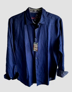 NWT $198 ROBERT GRAHAM BORSI LINEN BLEND NAVY BLUE SHIRT SIZE 2XL - Picture 1 of 5