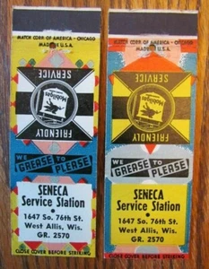 SENECA MOBIL GASOLINERA AÑOS 40 MATCHBOOK CERILLAS CUBIERTAS: WEST ALLIS, WISCONSIN -E15 - Imagen 1 de 2