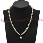Natural 7-8mm White Akoya Cultured Pearl & Shell Pearl Pendant Necklace 16-34"AA
