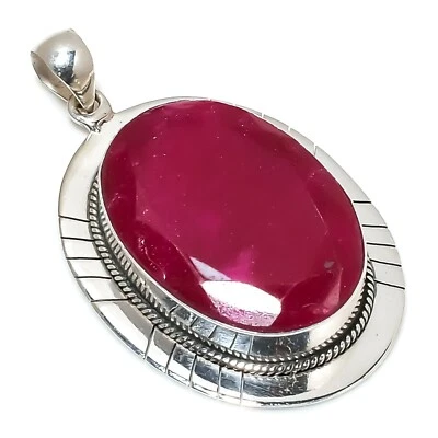 Ruby Lab-Created Gemstone Handmade 925 Sterling Silver Jewelry Pendant - Image 1 of 4