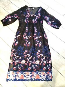 ❤️NEW ❤️MOTTO 14 black red pink blue embroidered LACE long MAXI  dress STRETCH